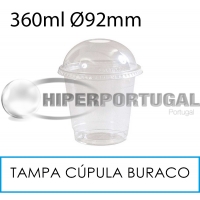 1000 copos 360 ml + tampas cúpula perfuradas PET 92 mm