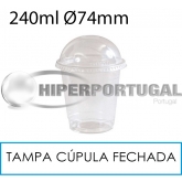 1000 copos 240 ml + tampas cúpula fechadas PET 74 mm