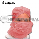 500 uds Touca descartável integral máscara 3 camadas vermelho