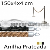 Cordão trançado anilha prateada 150x4x4 cm